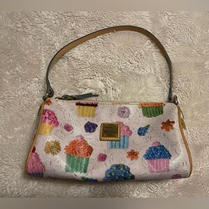 DOONEY & BOURKE White Leather Cupcake Prints Small Barrel Bag